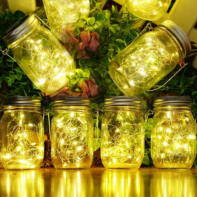 SmilingTown 10 Pack 30 LED Solar Mason Jar Lid String Lights,Fairy Lights Including 10 Pcs Hangers,for Indoor Outdoor Wedding Patio Garden Party Decorations Gift(No Jars) (Warm White)