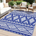 OLANLY Outdoor Rug Waterproof 5x8 ft, Reversible Outdoor Plastic Straw Rug, Boho Patio Rug, Indoor Outdoor Carpet, RV Mat Outside for Patio, Camp, Picnic, Balcony, Deck, Backyard, Blue & White