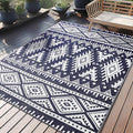 OLANLY Outdoor Rug Waterproof 5x8 ft, Reversible Outdoor Plastic Straw Rug, Boho Patio Rug, Indoor Outdoor Carpet, RV Mat Outside for Patio, Camp, Picnic, Balcony, Deck, Backyard, Navy & White