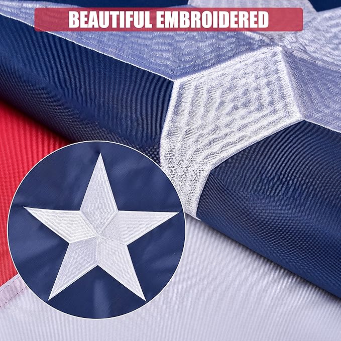Texas State Flag 3x5 Ft, Deluxe Embroidered Heavy Duty Polyester Durable TX Outside Flags, Indoor/Outdoor, Sewn Stripes and Brass Grommets