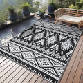 OLANLY Outdoor Rug Waterproof 4x6 ft, Reversible Outdoor Plastic Straw Rug, Boho Patio Rug, Indoor Outdoor Carpet, RV Mat Outside for Patio, Camp, Picnic, Balcony, Deck, Backyard, Black & White