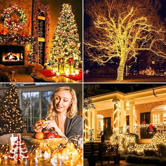 Extra-long 288FT 800LED Solar Fairy String Lights, 4-Pack 72FT 200 LED Outdoor Twinkle Lights Waterproof, 8 Lighting Modes, Warm White Copper Wire Lights for Deck Backyard Tree Garden Fence Pool Party