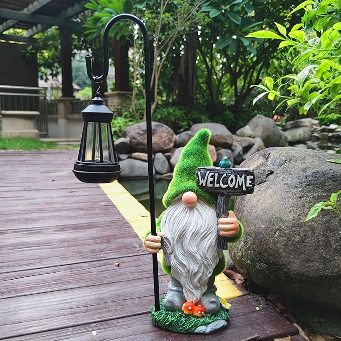 JOYBEE Garden Statues Gnomes with Solar Lantern Outdoor Decor-Gnomes Solar Figurines Lights Decorations for Patio Yard Lawn Ornaments-Gifts for Birthday Easter Housewarming