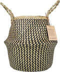 Plant Baskets – Large Seagrass Pot for Tall Indoor Faux Olive Tree, Woven Wicker Rattan Planter for Boho Basket 9-10 Inch (Black, Large)