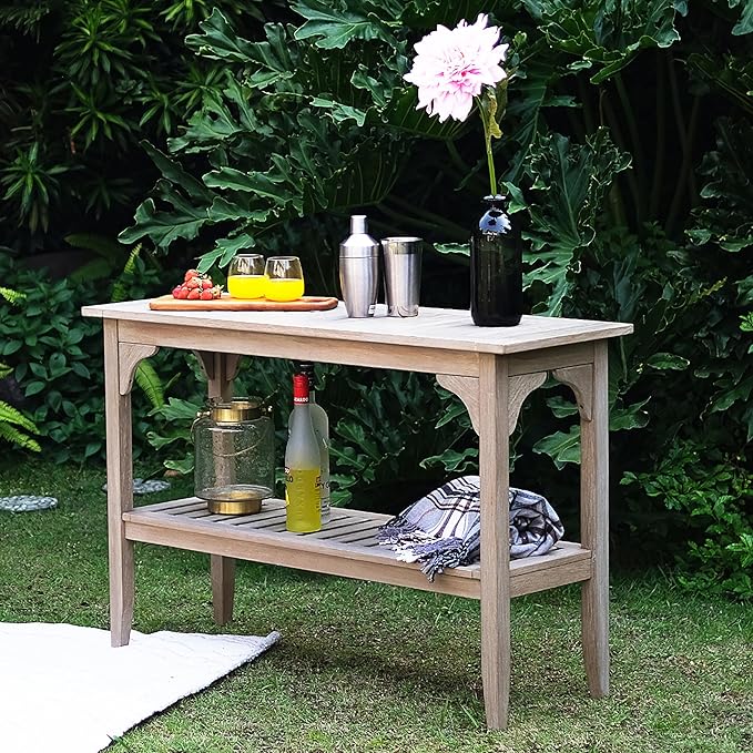 Cambridge Casual Teak Auburn Outdoor Console Table, Solid Indonesian Teak Wood in Weathered Gray Finish, Stylish and Durable Patio Accent or Plant Table for Porch, Deck, Garden, or Outdoor Entryway