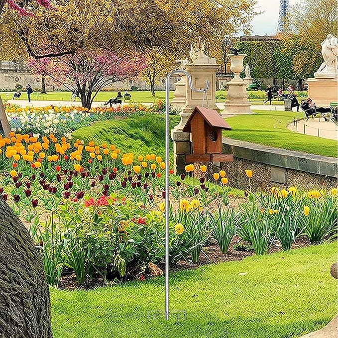 Shepherds Hook for Outdoor, 46 Inch Tall & 5/8 Inch Diameter Stainless Steel Heavy Duty Poles to Hang Outdoor Lights with 5 Prongs Base, Suitable for Bird Feeders or Wedding Decors(1pack)