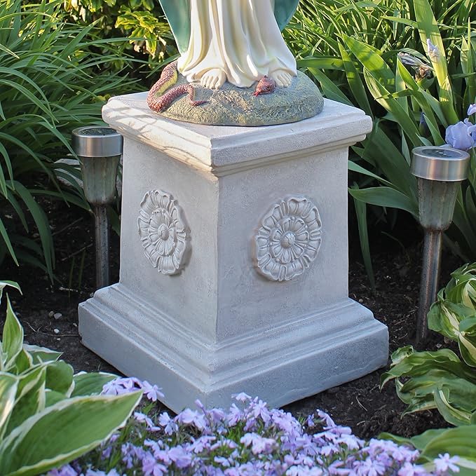Design Toscano English Rosette Indoor/Outdoor Sculptural Garden Plinth Base Statue Riser, Large 13 Inch Tall, Cast Stone Resin, Antique Stone Finish