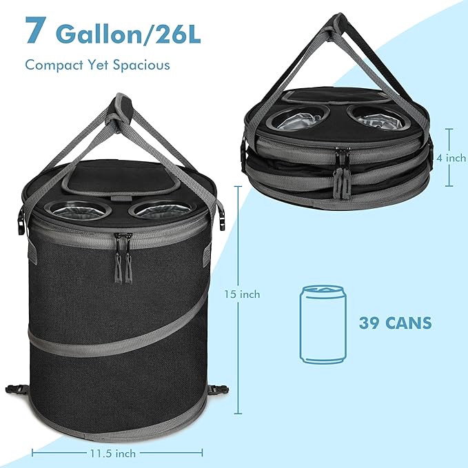 Tirrinia Large Pop-Up Golf Cooler Bag- Insulated Collapsible Cooler with Flat Drink Table for Golf Cart, Lightweight and Portable Ice Beach Cooler for Travel, Fishing, Picnics, Hiking, Camping