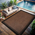 CAMILSON Indoor Outdoor Rug, 10x14 Bordered Nut Brown Black Modern Area Rugs for Indoor and Outdoor Patios, Kitchen and Hallway Mats, Washable Porch Deck Outside Carpet (Border Nut Brown Black 10 x14)