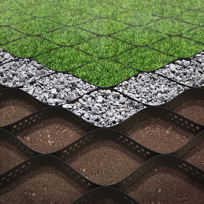 Vodaland - 2" GeoCell - 100% Permeable for Walking Paths, Patios and Erosion Control, Size 9 ft x 17 ft Black