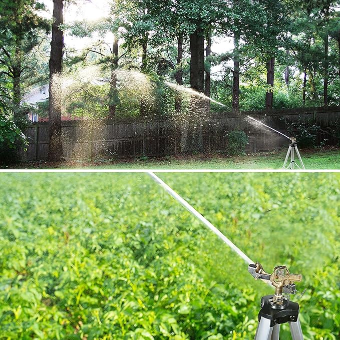 YAMATIC Impact Sprinkler on Tripod Base, 360 Degree Large Area, Heavy Duty Adjustable Pulsator Sprinkler for Lawn Yard and Grass, Spray up to 20-90ft(36inch) Brass Head, 1Pcs
