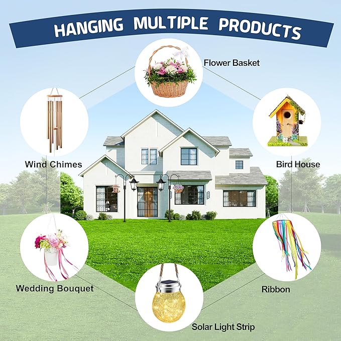 Ottsuls Bird Feeder Pole, 2 Pack 108 INCH Double Shepherds Hooks for Outdoor, Garden Pole with 5 Base Prongs Heavy Duty Planter Hooks for Hanging Plant Baskets, Lantern, Hummingbird Feeder