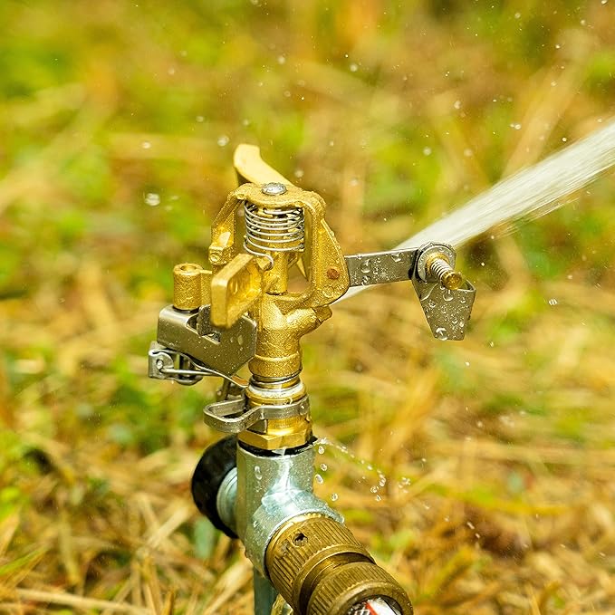 Hourleey 2 Pack Impact Lawn Sprinklers for Yard, Heavy Duty Water Sprinkler Head with Aluminum Alloy Spike Base, Adjustable Pulsating Sprinkler for Large Area Lawn Patio Garden
