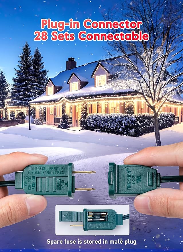 C7 Pure White LED Christmas Lights, 50Ft Vintage String Lights with 50+2 Plastic Bulbs, E12 Candelabra Base, Outdoor Retro Style Hanging Lights for X-mas Patio Fence Roofline Holiday