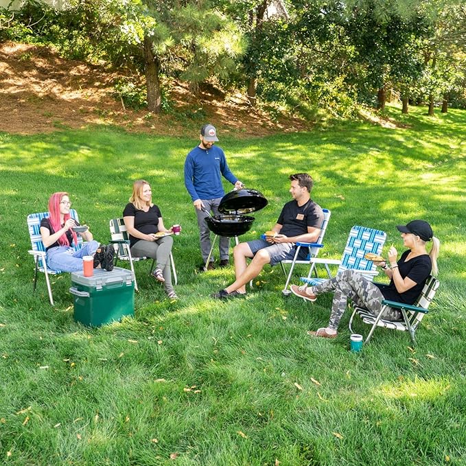 Lawn Chair USA Folding Aluminum Outdoor Patio Lawn Chair | Heavy-Duty Webbed Chairs for Camping, Sports, Beach, Yard & Tailgating | Lightweight Portable | Classic - Blue/Yellow