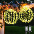 Flacchi Hanging Iron Sphere Lights with Artificial Greenery – 12Inch 120 LED Waterproof Outdoor/Indoor Decor Ball Light with Timer & 8 Modes – 2 Pack for Garden, Christmas, Weddings (Warm White)