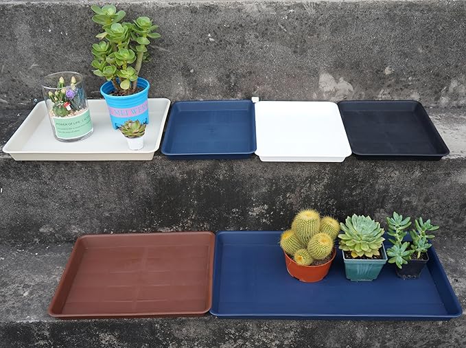 Plant Growing Trays 4 Pack, Plant Tray, 14.5"x11", Heavy Sturdy Plastic Plant Saucer Seed Trays, Seedling Starter Tray, Plant Drip Trays for Indoors, Seed Starter Growing Tray (Chocolate)