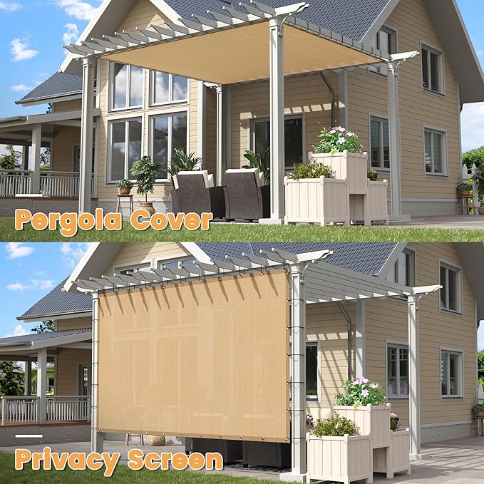 VICLLAX Shade Fabric Sun Shade Cloth with Every 2 FT Grommets for Patio Garden Pergola Cover Canopy 8x15 FT, Wheat