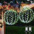 Flacchi Hanging Iron Sphere Lights with Artificial Greenery – 12Inch 120 LED Waterproof Outdoor/Indoor Decor Ball Light with Timer & 8 Modes – 2 Pack for Garden, Christmas, Weddings (Cool White)