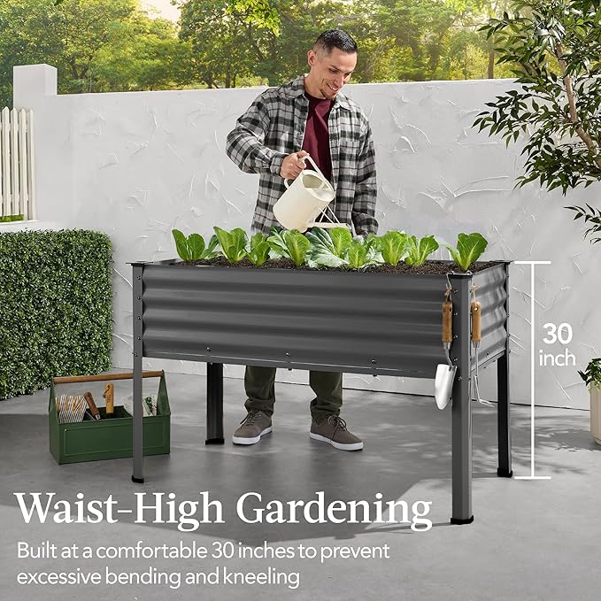 Best Choice Products 48x24x30in Galvanized Raised Garden Bed, Metal Elevated Planter Box, Vegetable Garden for Backyard, Patio, Balcony - Charcoal