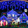 Hezbjiti Christmas Decorations Lights Outdoor, 400 LED 32.8 FT 8 Modes 75 Drops Fairy String Curtain Lights for Christmas Decor Eaves Window Party Yard Garden Indoor (Blue)