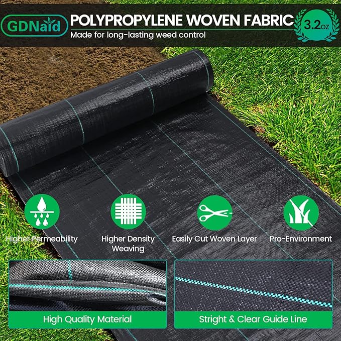 4ftx100ft Weed Barrier Landscape Fabric Heavy Duty, 3.2oz Weed Barrier Fabric, Easy Setup Woven Garden Weed Fabric Landscaping Fabric