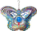 FONMY Mandala Wind Spinner w/Crystal Ball-Butterfly 3D Stainless Steel Hanging Spinners Worth Gift Christmas Decoration Indoor/Outdoor Garden Décor Kinetic Yard Art 12 Inches Wind Sculpture
