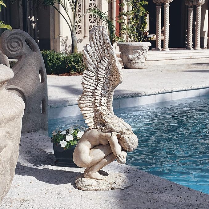 Design Toscano Remembrance and Redemption Angel Religious Indoor/Outdoor Garden Statue, Large 30 Inch Tall, Cast Stone Resin, Antique Stone Finish