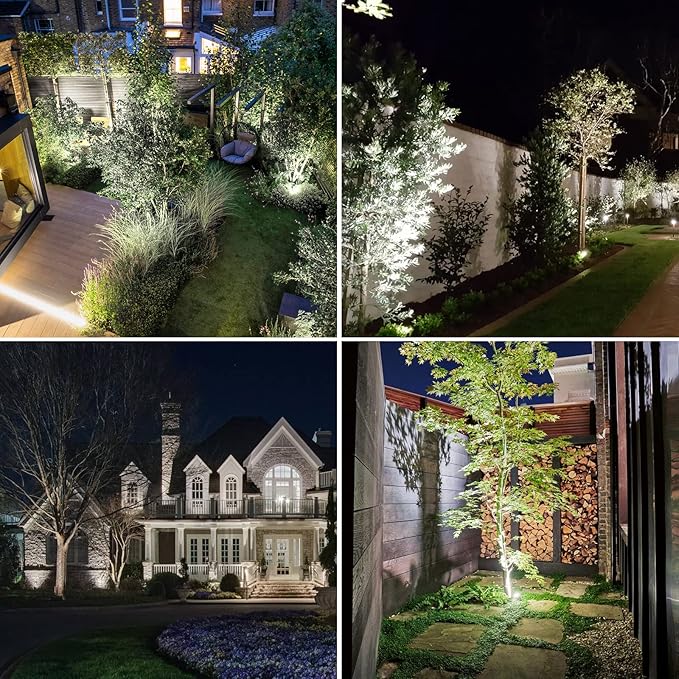 T-SUNUS Solar Spot Lights Outdoor White 4 Pack 6000K, IP65 Waterproof Landscape Spotlights with Separate Solar Panel & 9.8ft Cable Auto On/Off for Flag Pond Trees Driveway Garden Pathway Pool Area