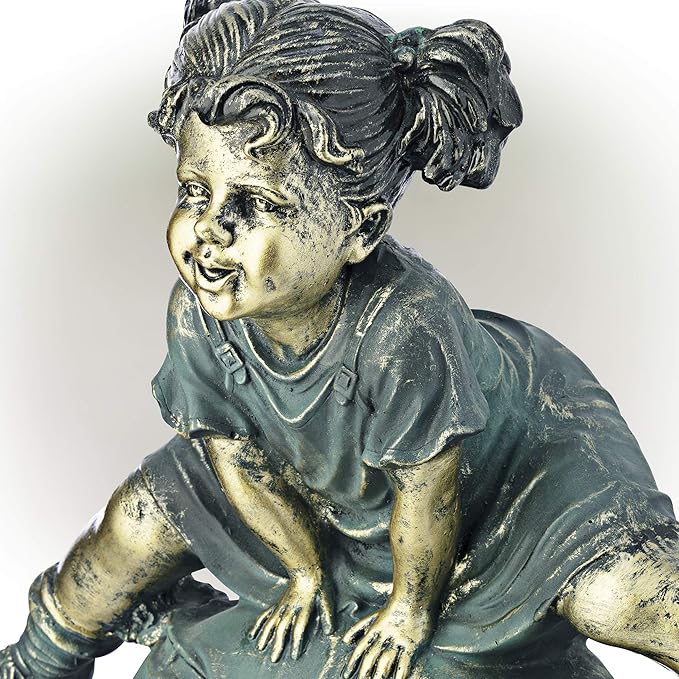 Alpine Corporation 26" Tall Indoor/Outdoor Girl Jumping Over Boy Statue Yard Art Decoration