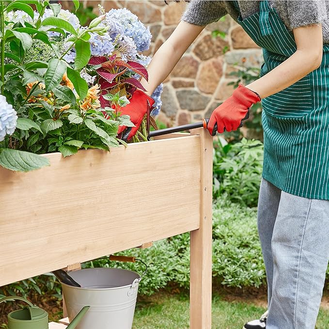 Yaheetech 47x23x32in Wooden Raised Garden Bed with Legs & Storage Shelf Horticulture Wooden Elevated Planter Box Vegetable Growing Bed for Flower/Herb/Backyard/Patio