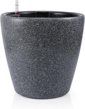 Dexceder 15x14 Self Watering Planter with Wheels Indoor Outdoor, Inner Pot Design, Thickened Large Floor Standing Flower Plant Pot with Water Level Indicator (Stone Matte)