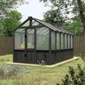 6x12 FT Greenhouse Kit for Outdoor, Thickened Polycarbonate Panel Wooden Walk-in Green House with Lockable Door and Adjustable Roof Vent, Backyard Garden, Black