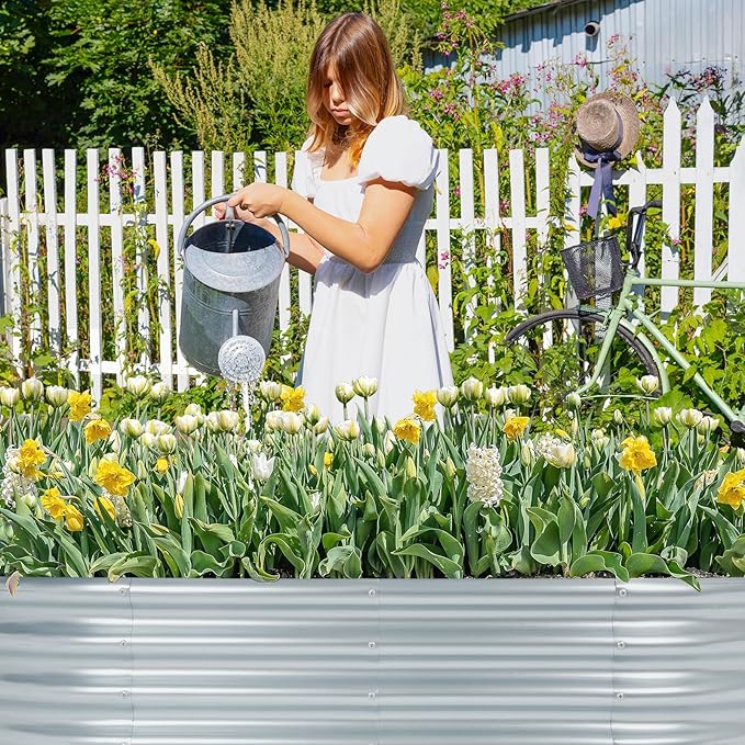 LINEX Galvanized Raised Garden Bed 6x3x1 ft, Metal Raised Garden Beds Outdoor Planter Boxes Clearance for Gardening Vegetables Flowers Herbs Above Ground