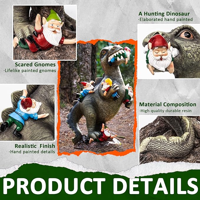 Dinosaur Gnomes Garden Statues Garden Decor Yard Decorations Outdoor, Patio, Yard, Lawn Ornaments Unique Housewarming Gifts for Women, Mom for Mothers Day