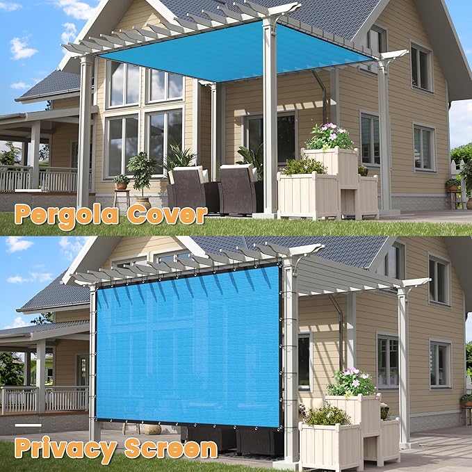 VICLLAX Shade Fabric Sun Shade Cloth with Every 2 FT Grommets for Patio Garden Pergola Cover Canopy 8x21 FT, Mixed Turquoise