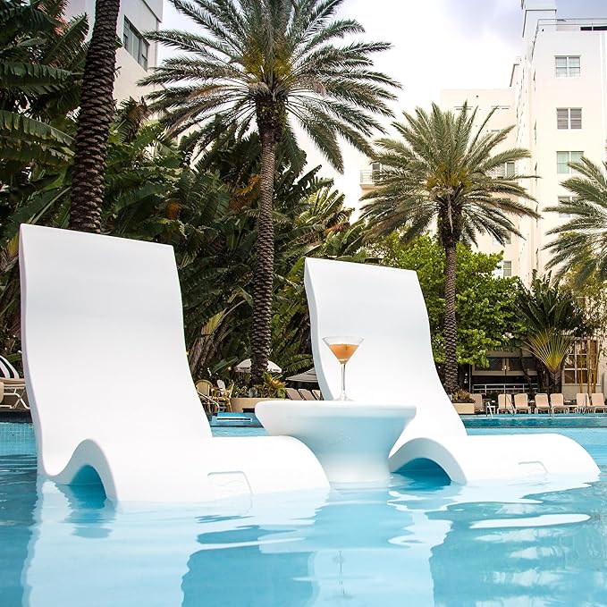 Ledge Lounger - Signature Chair - Inside Pool & Sun Shelf Lounge Chair - Designed for Shallow Shelves Up to 9” - Compatible with All Pool Types - Poolside & Sun Deck Tanning - Set of 2 - Sandstone