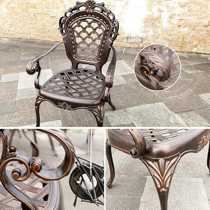 Outdoor Dining Chair Cast Aluminum Patio Chairs Set of 2 All-Weather Patio Dining Chair with Adjustable Feet for Backyard Garden (Purple Bamboo Chair)