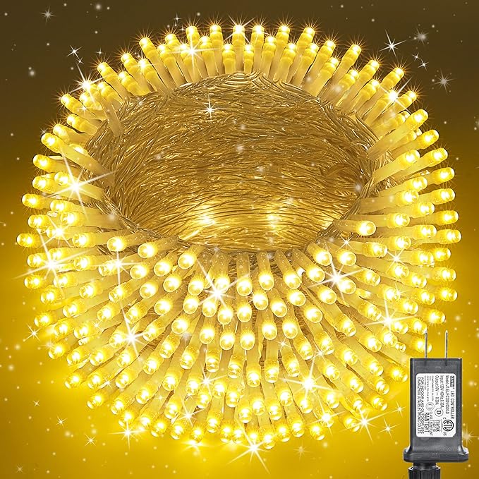 338Ft LED Christmas Lights Outdoor - 1000 String Lights With 8 Modes, Timer, Waterproof Fairy Twinkle for Party, Garden, Wedding, Holiday, Xmas Tree Decorations (Warm White)