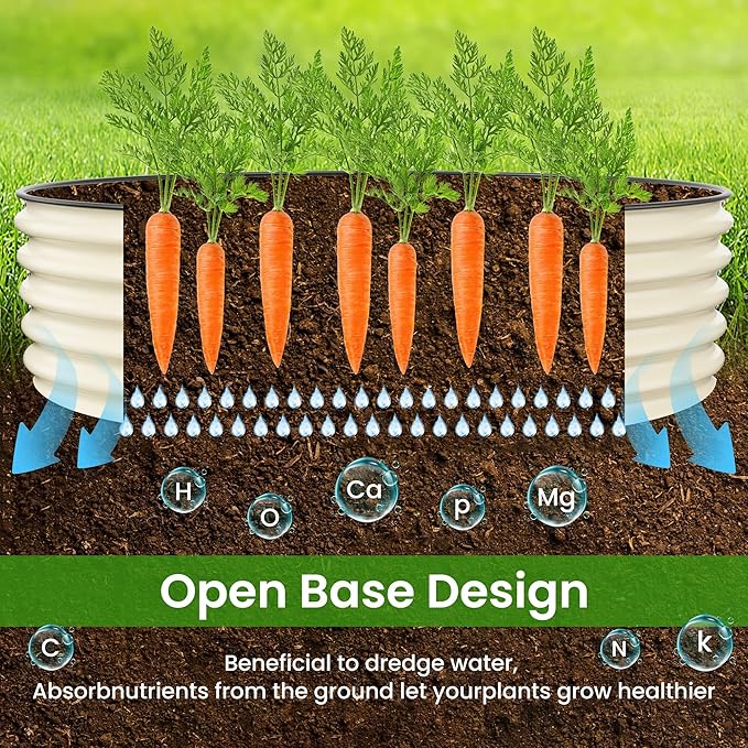 Round Raised Garden Bed Kit, 3.5x3.5x1.4Ft Outdoor Zinc-Aluminum-Magnesium Metal Flower Beds Stainless Steel Patio Ground Planter for Planting Vegetables (Ivory)