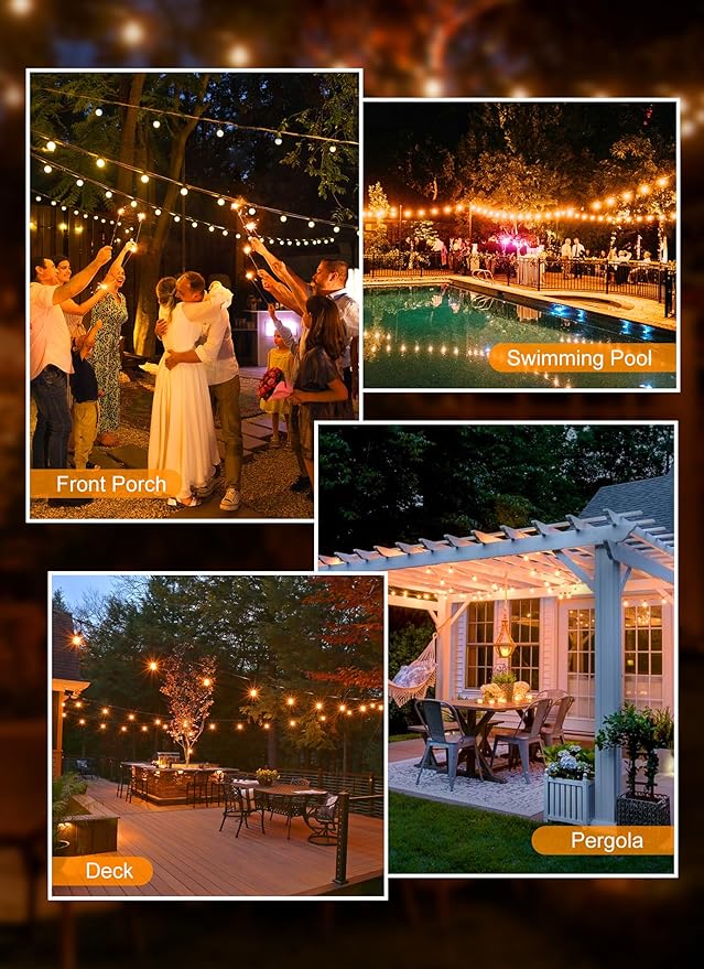 Brightown Outdoor String Lights - Connectable Dimmable LED Patio String Lights with G40 Globe Plastic Bulbs, All Weatherproof Hanging Lights for Outside Backyard Porch (50 ft - 25 LED Bulbs)