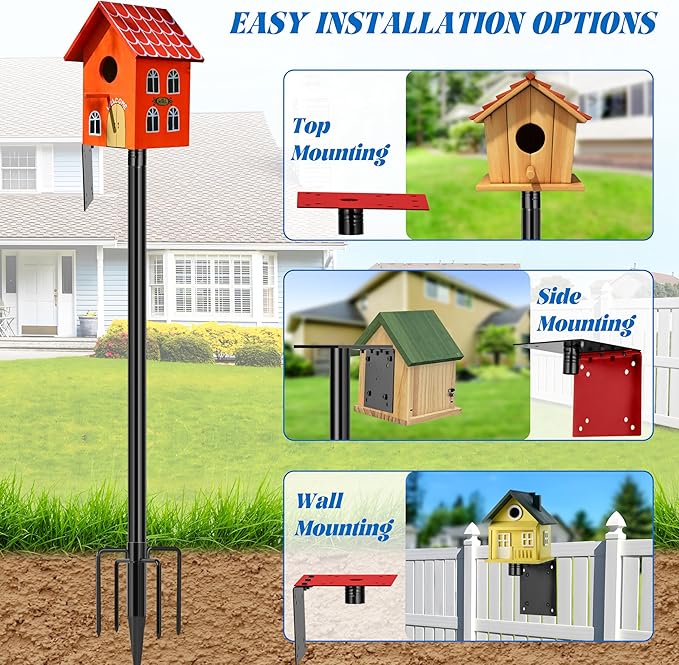 Ottsuls Bird Feeder Pole, 92 Inch Heavy Duty Bird House Pole Kit for Outdoors, with Wooden Board, 5-Prong Base Feeding Station for Wild Birds Watching, Adjustable Feeder Stand (House Not Included)
