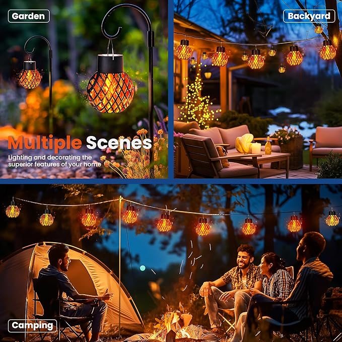 GIGALUMI Solar Lights Outdoor Waterproof,12 Pack Solar Hanging Lights with Flickering Flame,Outdoor Solar Lights for Yard,Patio,Tree,Camping,Christmas Decoration,New Upgraded Larger Lanterns