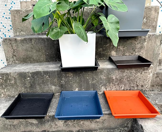 Square Plant Saucer 14 Inch 5 Pack，Plant Stand Plant Trays for Pots Heavy Duty Gray Plastic Plant Saucers for Indoors Outdoors, Flower Pot No Holes Plant Lover Gardening Gifts