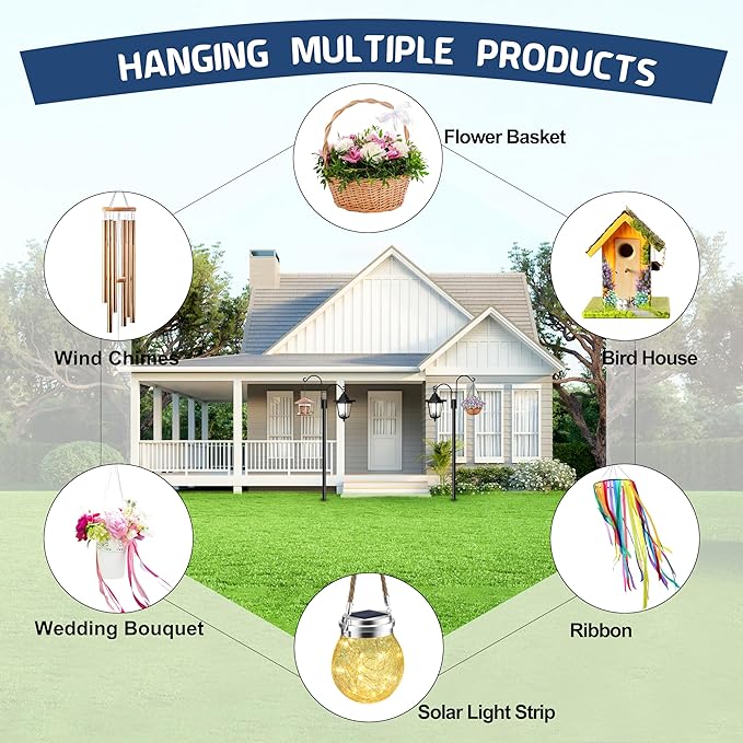 Ottsuls Bird Feeder Pole, 2 Pack 92 INCH Double Shepherds Hooks for Outdoor, Garden Pole with 5 Base Prongs Heavy Duty Planter Hooks for Hanging Plant Baskets, Lantern, Hummingbird Feeder