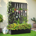 Trellis for Climbing Plants Outdoor，Mental Garden Bed with Drainage Holes Outdoor Privacy Screen Design Tall planters for herb Flower Vegetables 73"x47"x16", Black-Louvered