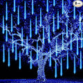 TW SHINE Christmas Lights Outdoor, 288 LED 12" 8 Tubes Meteor Shower Lights Outdoor Christmas Decorations Plug in, Waterproof Snow Falling Rain Icicle Xmas Lights for Tree Decor, Blue