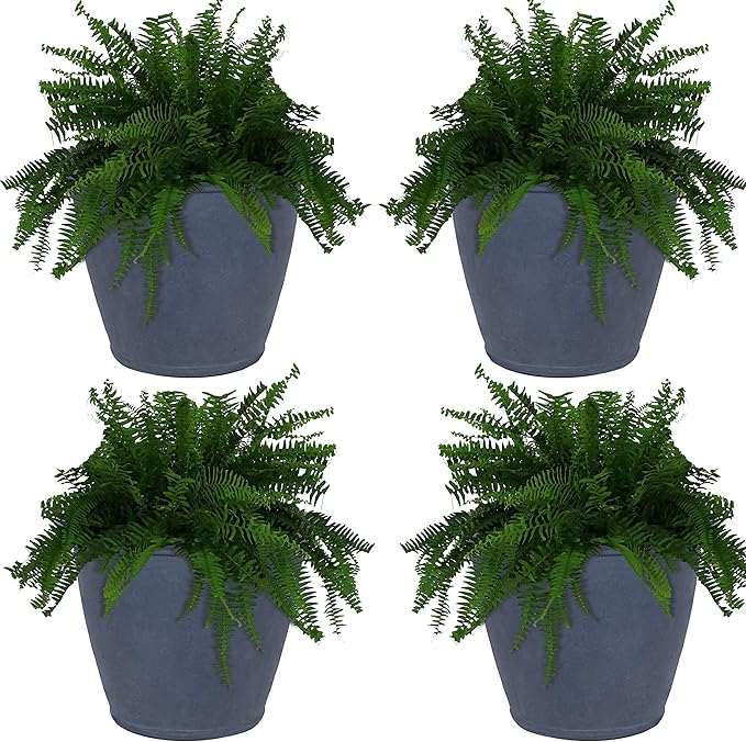 Sunnydaze 24-Inch Anjelica Large Plastic Pot for Plants - Outdoor Polyresin Round Planter with Drillable Drainage Holes - Slate - 4pk