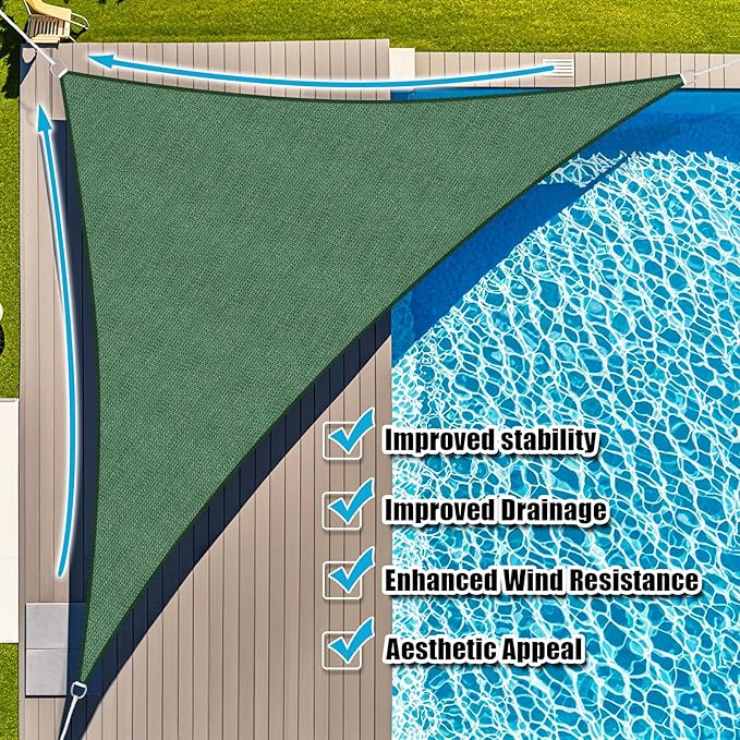 Amagenix Sun Shade Sail 12'X12'X17'Curved Edge Outdoor Shade Canopy Dark Green Breathable 95% UV Block Shade Cloth for Patio Garden Backyard (We Make Custom Size)