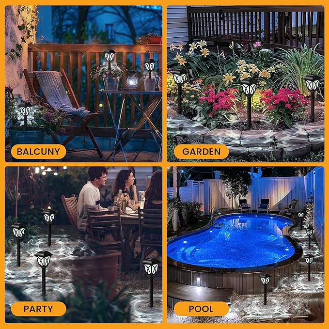GIGALUMI Solar Lights Outdoor Waterproof, 6 Pack LED Solar Garden Lights, Solar Lights for Outside, Garden Decor for Yard, Patio, Landscape, Planter, Walkway (Cold White)